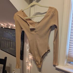 Shinestar Camel Ribbed Women's Bodysuit